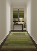 Shades of Green Modern Geometrical Stripes Design Hand loom 5x8 wool Area rug