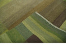 Shades of Green Modern Geometrical Stripes Design Hand loom 5x8 wool Area rug
