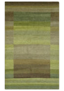 Shades of Green Modern Geometrical Stripes Design Hand loom 5x8 wool Area rug