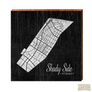 Shady Side neighborhood, Pittsburgh PA Neighborhood Map Wooden Wall Art 18x18