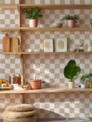 Checkered Quilt Wallpaper, tan and white