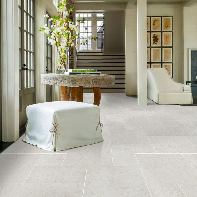 shell stone limestone pattern tumbled installed foyer floor modern house