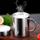 Shiny stainless steel double wall coffee mug kitchen travel cup