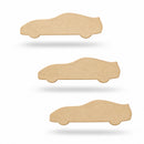 3 Race Cars Unfinished Wooden Shapes Craft Cutouts DIY Unpainted 3D Plaques 4 Inches