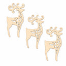 3 Reindeer Unfinished Wooden Shapes Craft Cutouts DIY Unpainted 3D Plaques 4 Inches