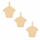 3 Cupcakes with Candles Unfinished Wooden Shapes Craft Cutouts DIY Unpainted 3D Plaques 4 Inches