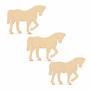 3 Horses Unfinished Wooden Shapes Craft Cutouts DIY Unpainted 3D Plaques 4 Inches