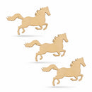 3 Running Horses Unfinished Wooden Shapes Craft Cutouts DIY Unpainted 3D Plaques 4 Inches