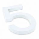 Arial Font White Painted MDF Wood Number 5 (Five) 6 Inches