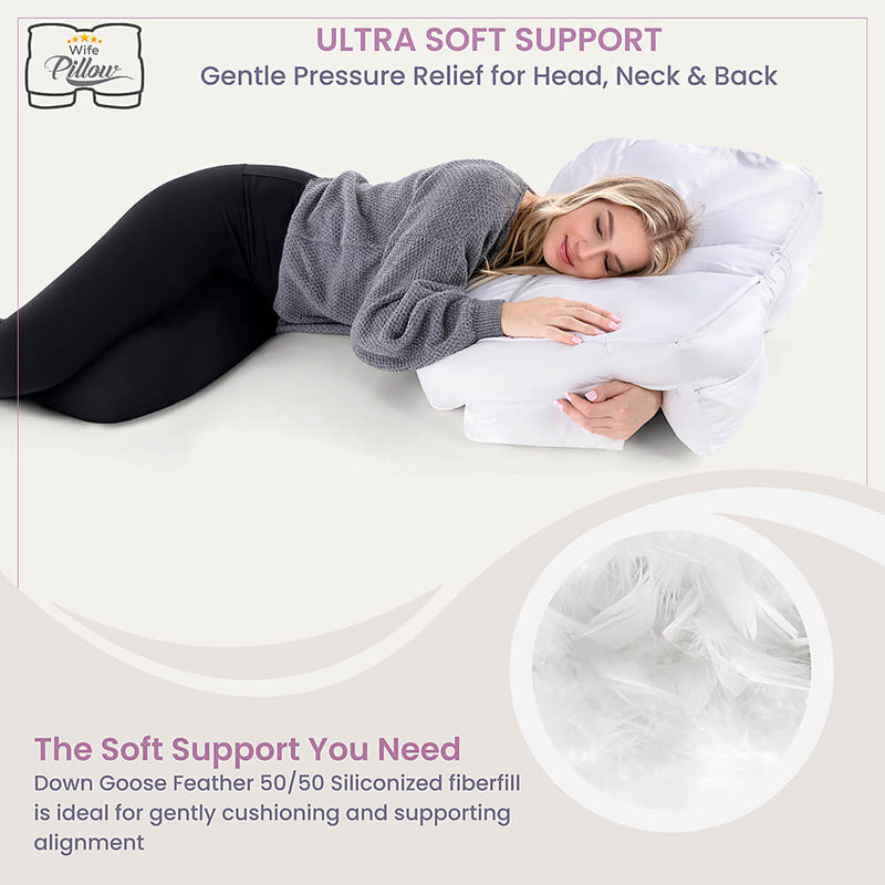 Wife Pillow - Feather/ Down - Sleep On Side, Stomach, Hip & Back