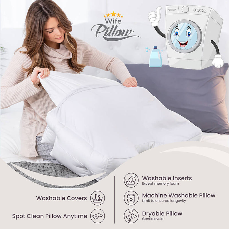 Wife Pillow - Feather/ Down - Sleep On Side, Stomach, Hip & Back