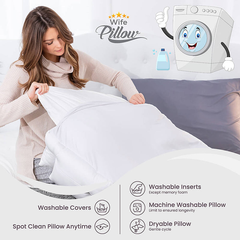 Wife Pillow - Down Alternative Fiber Fill - Front, Back & Side Sleeper Pillow With Arm Hole