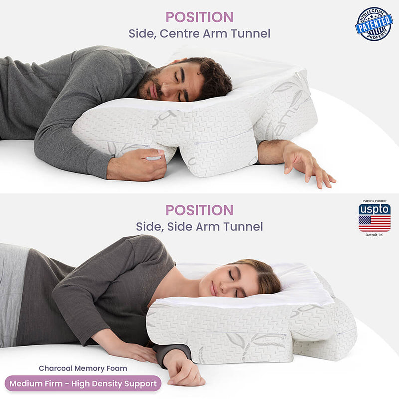 Wife Pillow - Arm & Body Position Bed Pillow - Bamboo Shell & Charcoal Shredded Memory Foam Filled Pillow