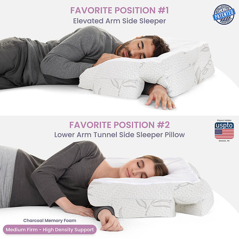 Wife Pillow - Arm & Body Position Bed Pillow - Bamboo Shell & Charcoal Shredded Memory Foam Filled Pillow