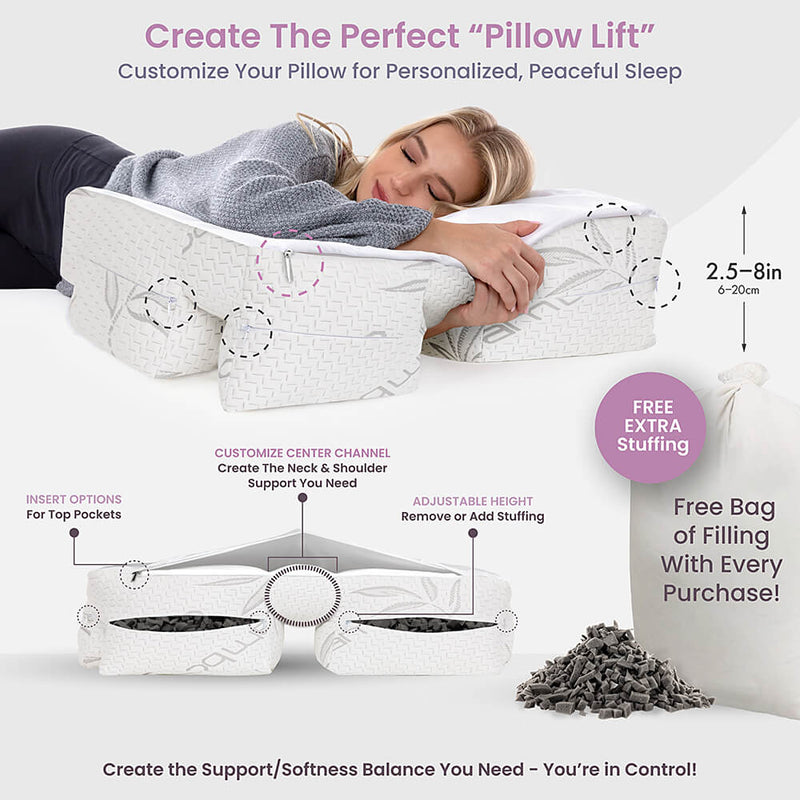 Wife Pillow - Arm & Body Position Bed Pillow - Bamboo Shell & Charcoal Shredded Memory Foam Filled Pillow