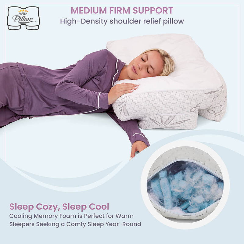 Wife Pillow - Arm & Body Position Bed Pillow - Bamboo Shell & Cooling Shredded Memory Foam Filled Pillow