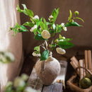 Faux Silk Camellia Flower Leaf Stem in Green or White