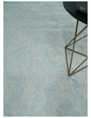 Silky 8x10 Silver and Aqua Handmade Floral Design Art Silk  Area Rug