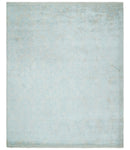 Silky 8x10 Silver and Aqua Handmade Floral Design Art Silk  Area Rug