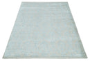 Silky 8x10 Silver and Aqua Handmade Floral Design Art Silk  Area Rug