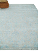 Silky 8x10 Silver and Aqua Handmade Floral Design Art Silk  Area Rug