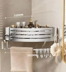 Silver aluminum two tier corner shelf with towel bar hook bathroom caddy