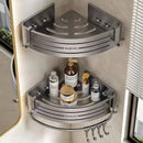 Silver aluminum two tier corner shelf with towel bar hook bathroom caddy