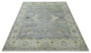 Silver and Beige Hand Knotted 8x10 Oriental Oushak Wool Area Rug, Living Room Rug | TRDCP1152810