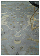 Silver and Beige Hand Knotted 8x10 Oriental Oushak Wool Area Rug, Living Room Rug | TRDCP1152810