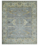 Silver and Beige Hand Knotted 8x10 Oriental Oushak Wool Area Rug, Living Room Rug | TRDCP1152810