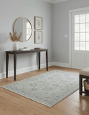 Silver And Beige Traditional Design Hand Knotted 4x5.6 Wool Area Rug