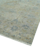 Silver And Beige Traditional Design Hand Knotted 4x5.6 Wool Area Rug
