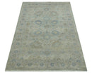 Silver And Beige Traditional Design Hand Knotted 4x5.6 Wool Area Rug
