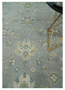 Silver and Brown Antique Traditional Floral Oushak wool area Rug