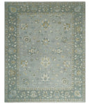 Silver and Brown Antique Traditional Floral Oushak wool area Rug