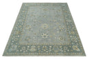 Silver and Brown Antique Traditional Floral Oushak wool area Rug