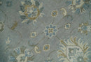 Silver and Brown Antique Traditional Floral Oushak wool area Rug