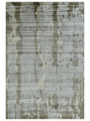 Silver, Beige and Gray Modern Abstract Hand knotted 6x9 Bamboo Silk Area Rug