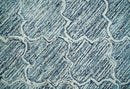 Blue and Ivory Modern Geometric Hand Tufted Natural Wool Rug