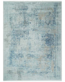 Transitional Blue and Ivory Antique Finish Art Silk Area Rug