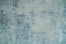 Transitional Blue and Ivory Antique Finish Art Silk Area Rug