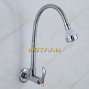 Silver brass cold kitchen faucet with flexible ribbed spout