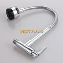 Silver brass cold kitchen faucet with flexible ribbed spout