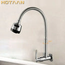 Silver brass cold kitchen faucet with flexible ribbed spout