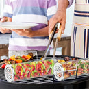 Silver cylindrical mesh grilling basket kitchen bbq tool
