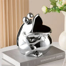 Silver green ceramic frog sculpture storage box for living room decor