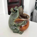 Silver green ceramic frog sculpture storage box for living room decor