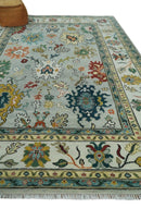 Silver, Ivory and Beige vibrant Colorful Hand knotted 8x10 and 9x12 Traditional Oushak wool Rug