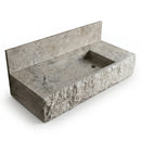 Silver Latte Travertine Rectangular Wall Mount Sink with Backsplash - 20"x48"x8" - Honed / Split-Face