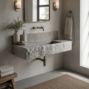 Silver Latte Travertine Rectangular Wall Mount Sink with Backsplash - 20"x48"x8" - Honed / Split-Face